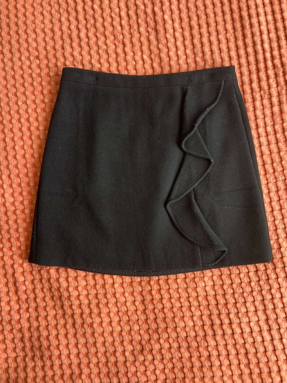 J. Crew Black Ruffle Mini Wool Skirt.